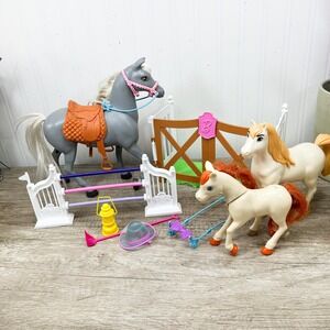 Barbie Horse Playset Lot Mattel Grey White Horses Foal Stable Accessories